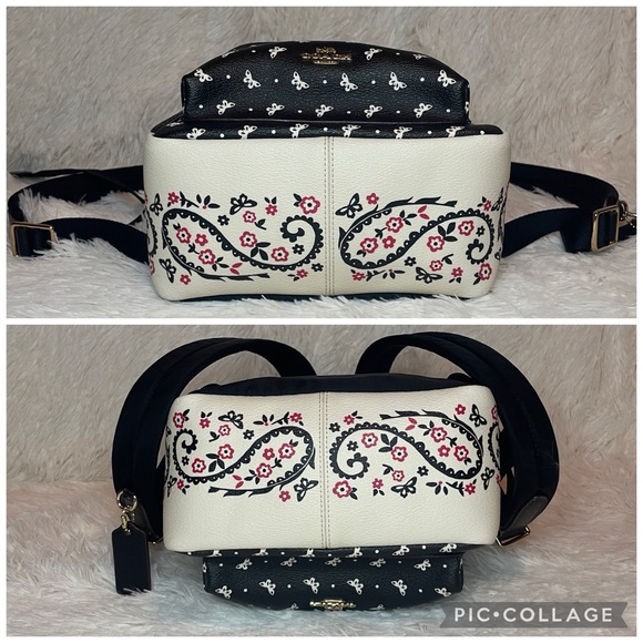 Coach Mini Charlie Butterfly Bandana Print Canvas Leather Backpack Black/White